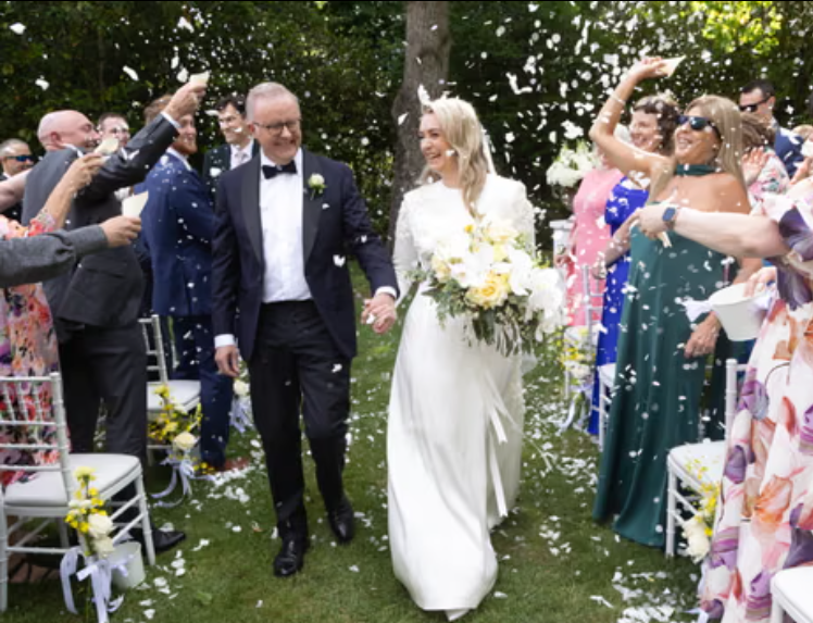 Australian Prime Minister Anthony Albanese and Jodie Haydon at their wedding ceremony at The Lodge in Canberra
