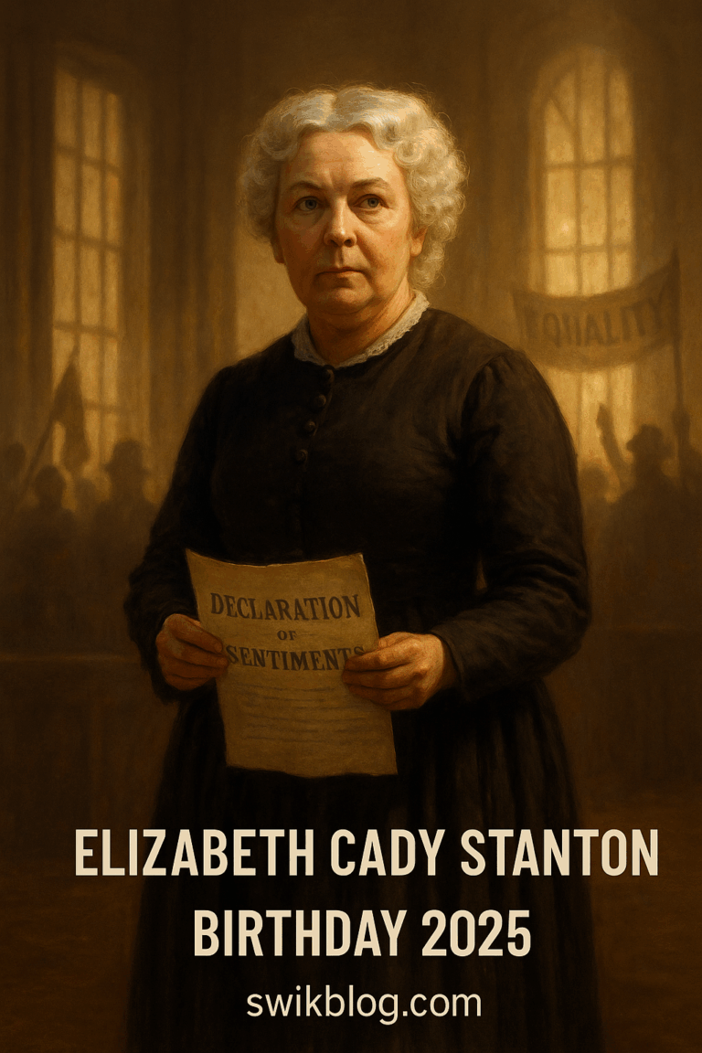 âCinematic portrait of Elizabeth Cady Stanton at the 1848 Seneca Falls Convention â Elizabeth Cady Stanton Birthday 2025 swikblog.comâ