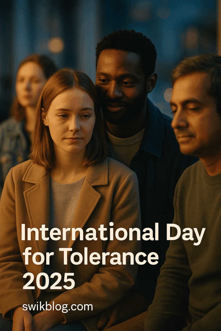“Diverse group of people sitting together in a calm setting, symbolizing empathy and unity for the International Day for Tolerance 2025.”