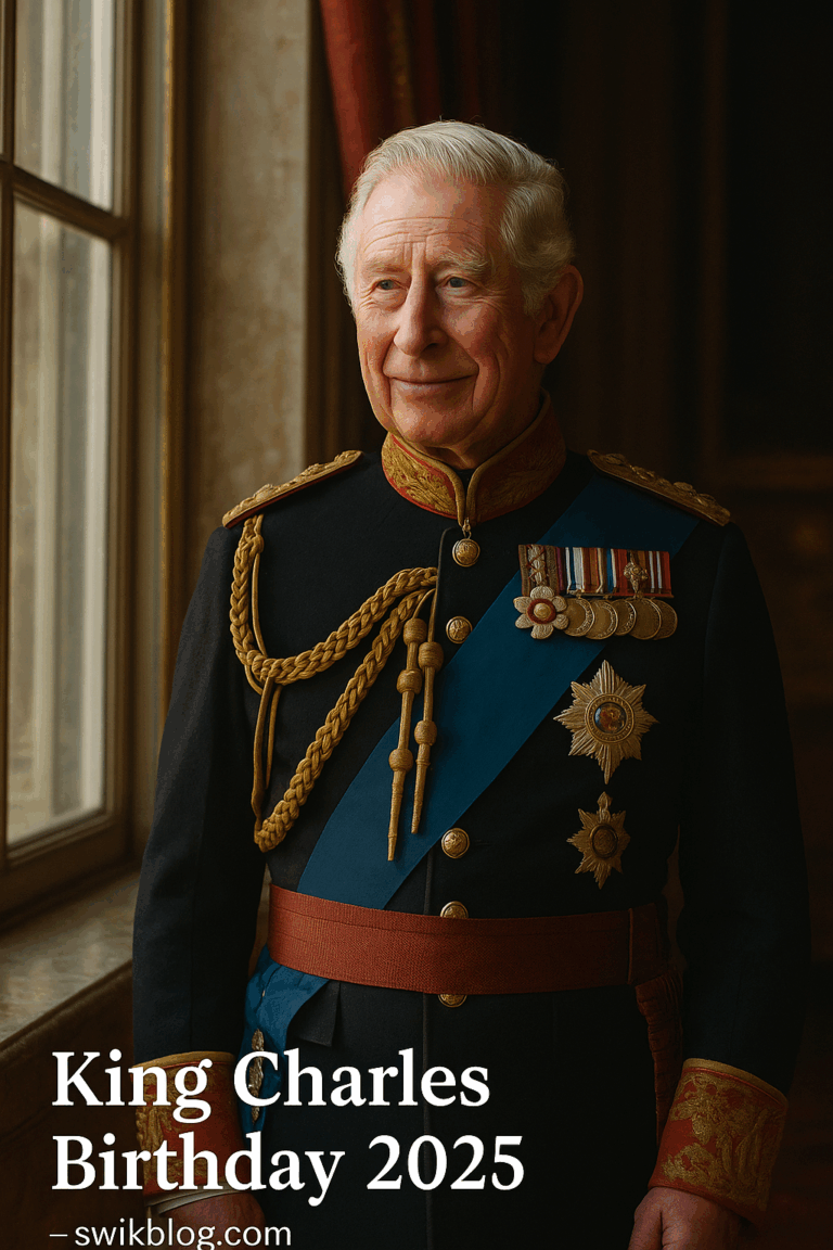 âKing Charles III standing by a window in Buckingham Palace on his 2025 birthday.â