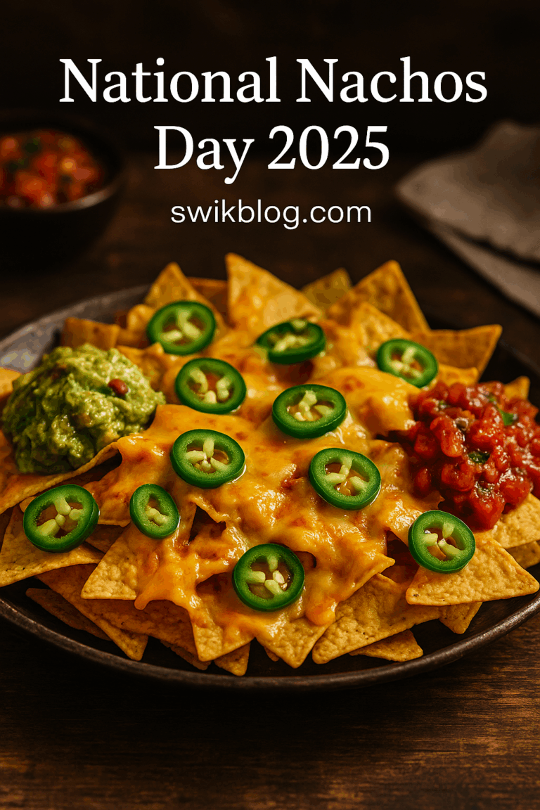 Loaded nachos with melted cheese and jalapeños for National Nachos Day 2025 celebration in the US and UK.