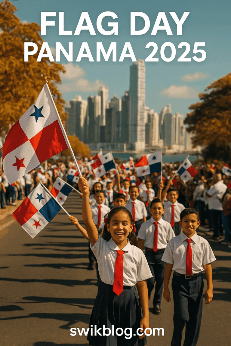 Flag Day Panama 2025 celebration parade with Panamanian flags and students marching in Panama City.