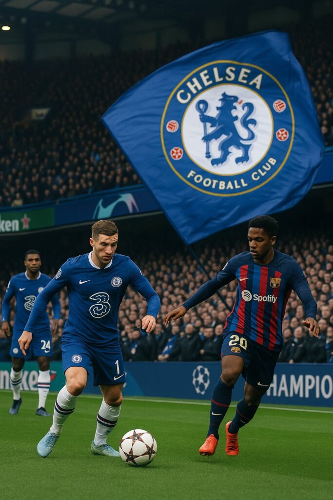 Chelsea vs Barcelona Champions League action scene at Stamford Bridge
