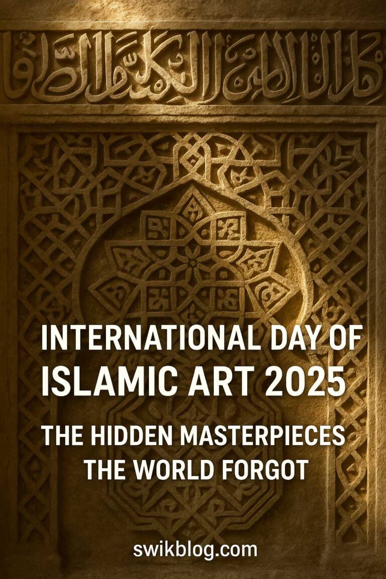 Forgotten Islamic art masterpiece with intricate geometric carvings under soft golden light for International Day of Islamic Art 2025.