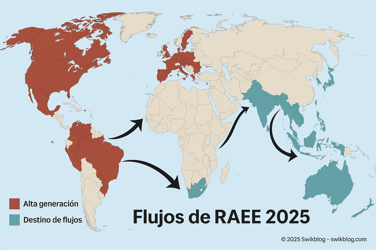 Infografía: Mapa de RAEE 2025 — ¿Adónde va la tecnología del mundo? – swikblog.com
