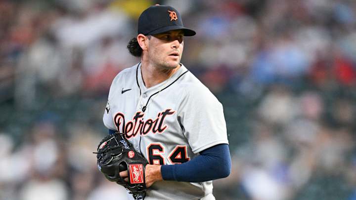 Kyle Finnegan pitching for the Detroit Tigers during a late-inning appearance