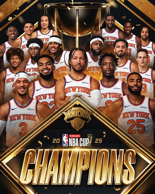 New York Knicks celebrate after winning the NBA Cup final in Las Vegas