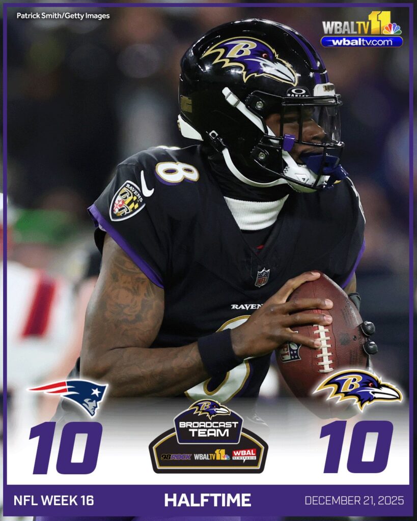 Lamar Jackson Questionable With Back Injury as Ravens Tie Patriots Before Halftime