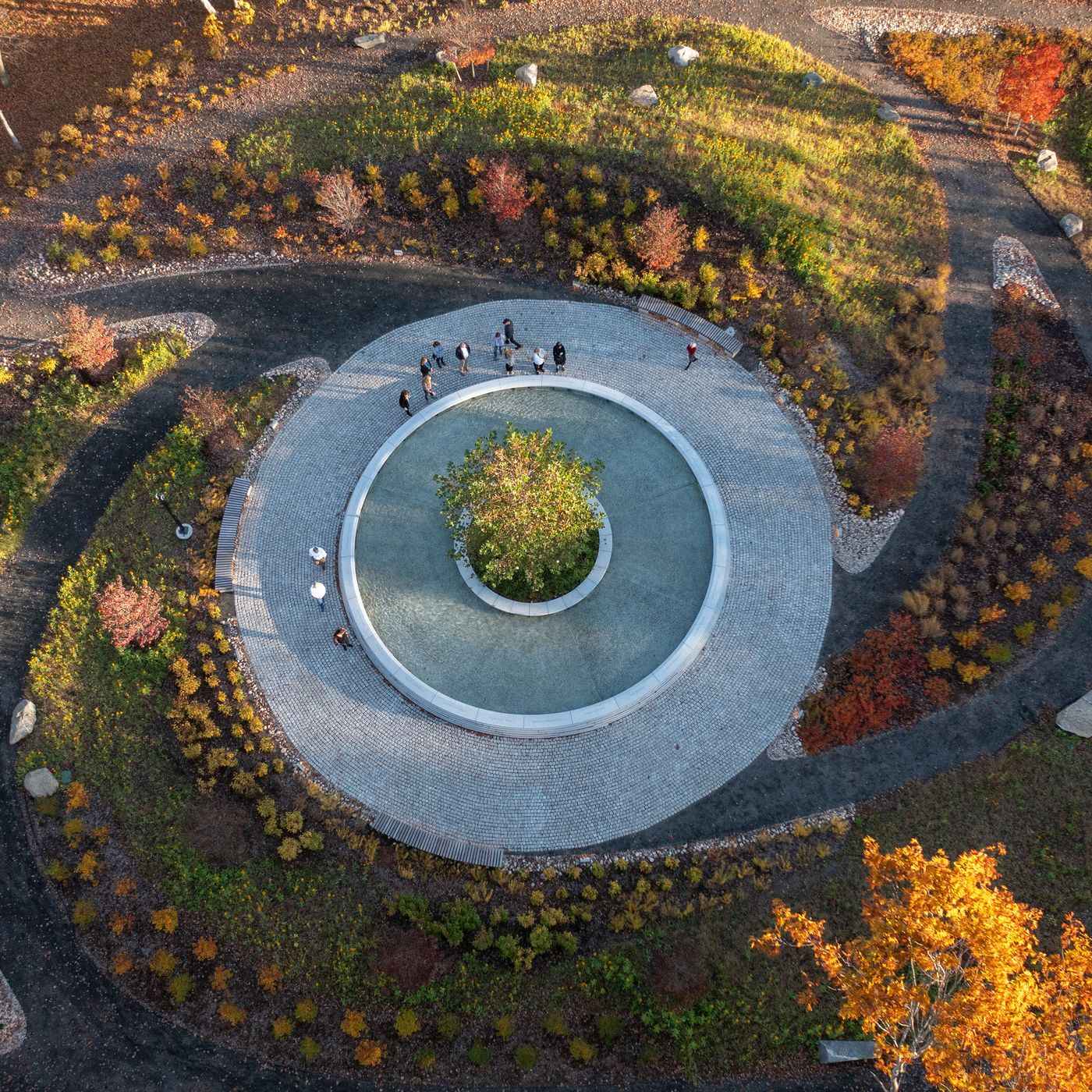 Aerial view of the Sandy Hook memorial in Newtown, Connecticut.