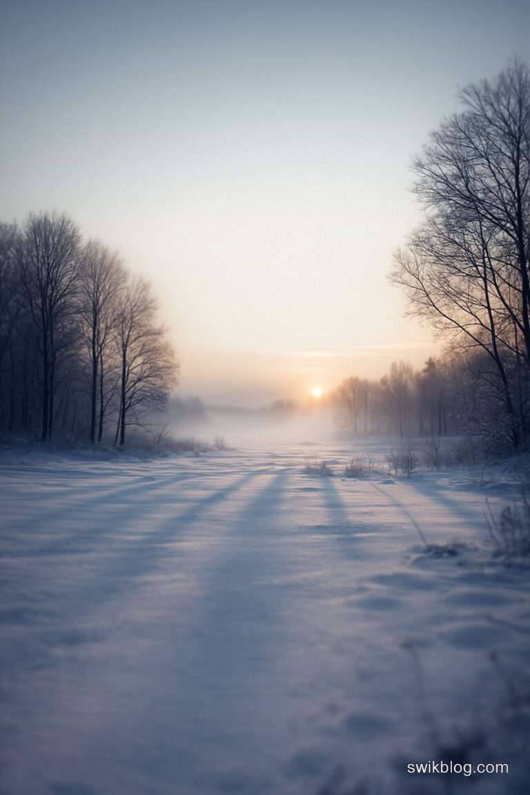 Winter solstice dawn on the shortest day of 2025 with faint sunlight over a snowy northern landscape