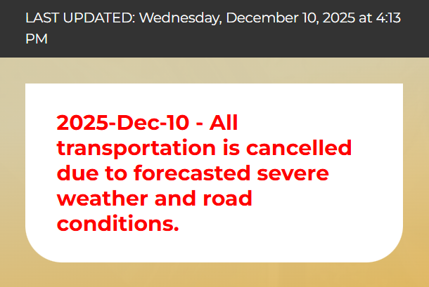 STEO transportation cancellation notice screenshot