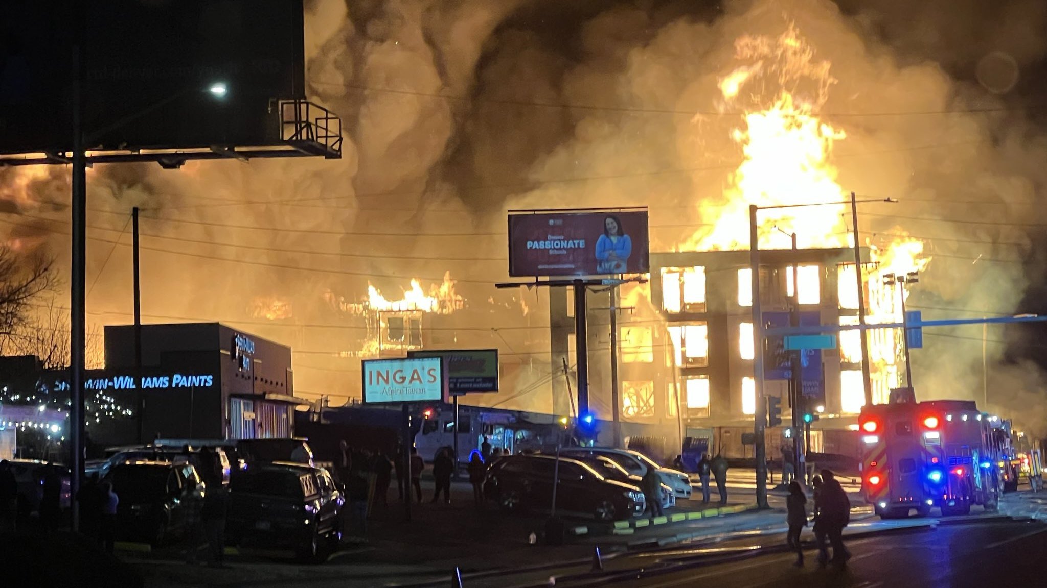 Emergency crews respond to a major apartment construction fire in Denver