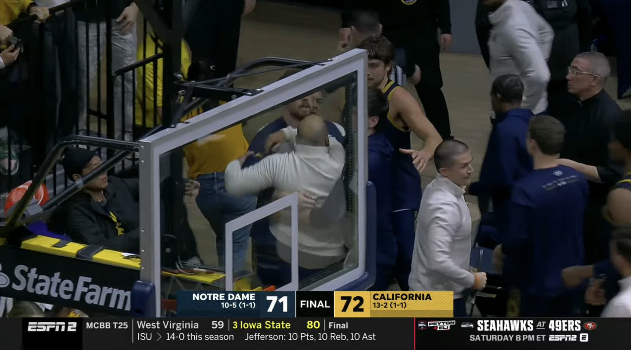 Notre Dame head coach Micah Shrewsberry reacts during a college basketball game amid ACC reprimand controversy
