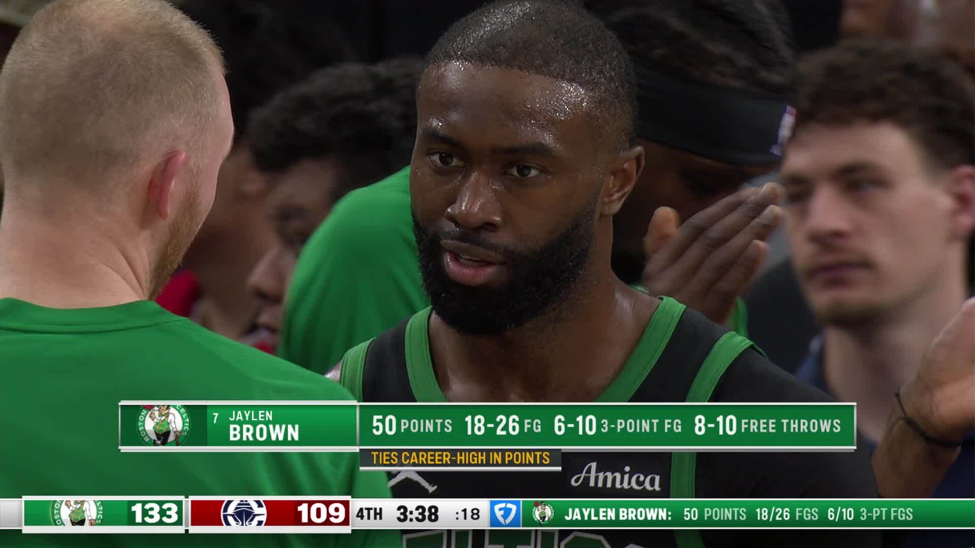 Jaylen Brown scores during Celtics vs Clippers 146-115 win