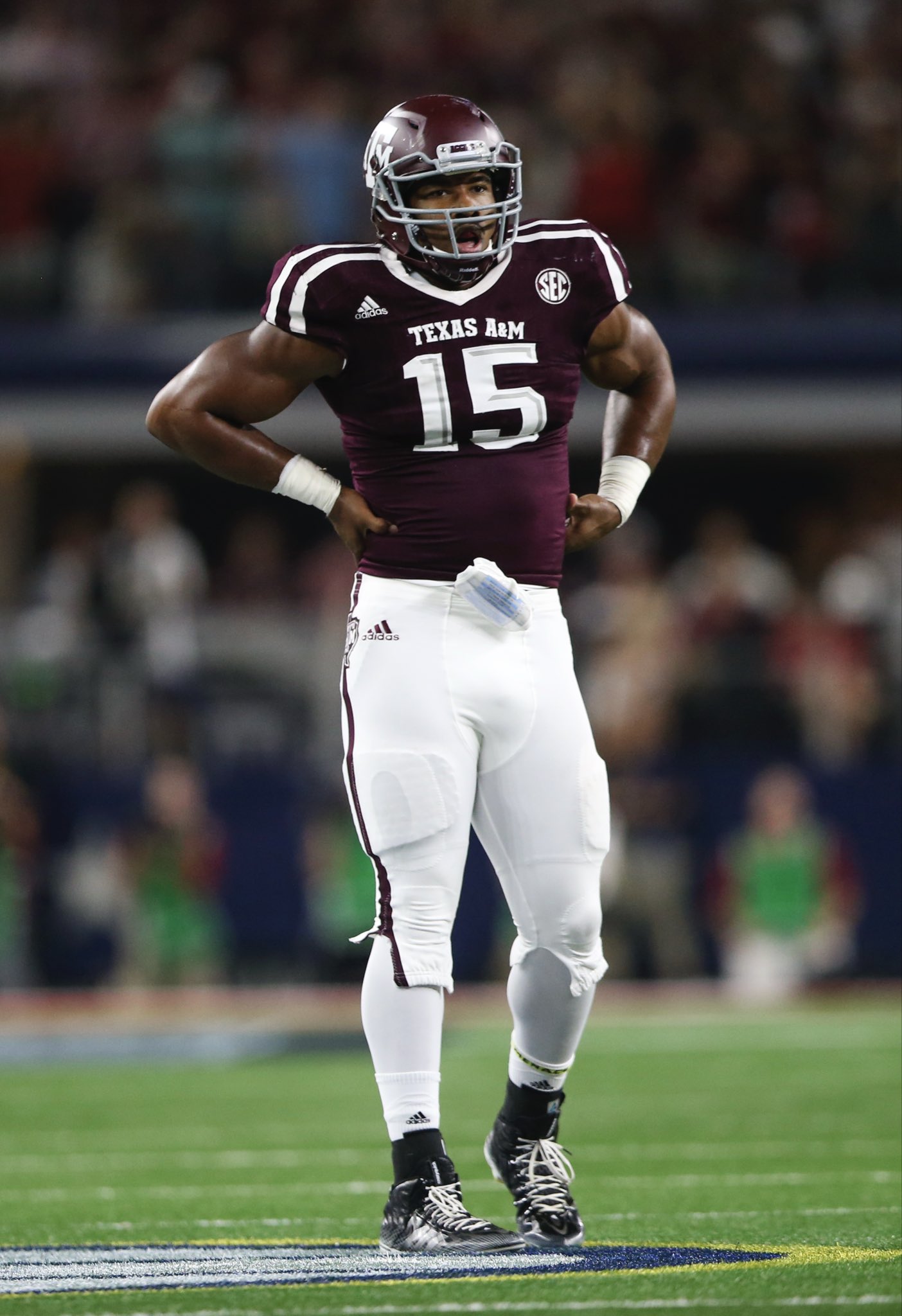 Myles Garrett celebrates after breaking the NFL single-season sacks record for the Cleveland Browns