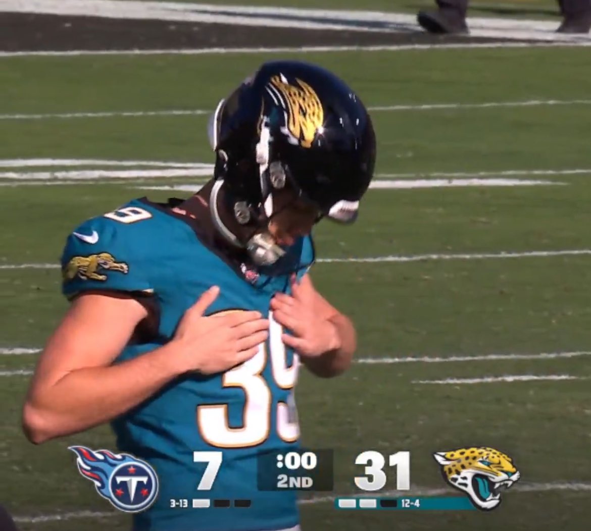 Jacksonville Jaguars kicker Cam Little celebrates after a long field goal