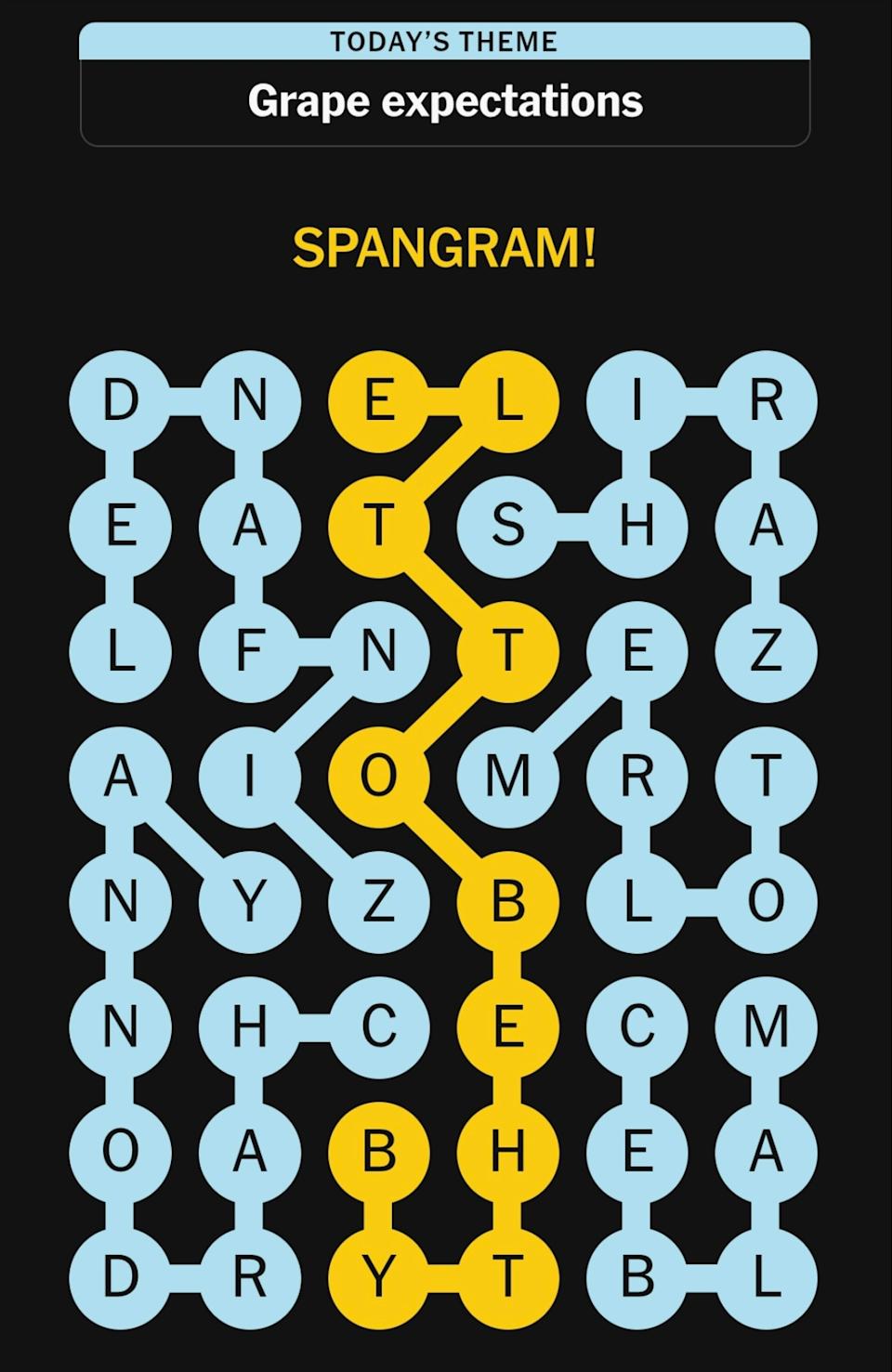 NYT Strands January 26 puzzle with Grape Expectations theme
