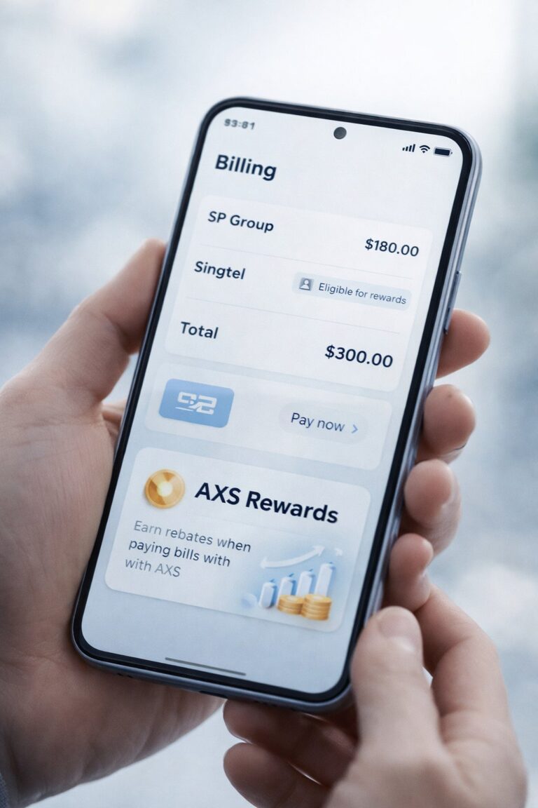 AXS Rewards bill payment screen showing rebates earned on utility and telco bills