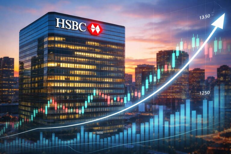 HSBC share price chart showing weekly fluctuations near lows
