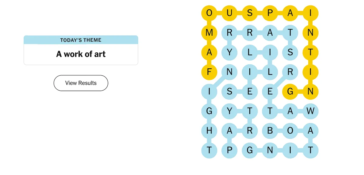 NYT Strands puzzle dark-mode feature image with art gallery theme