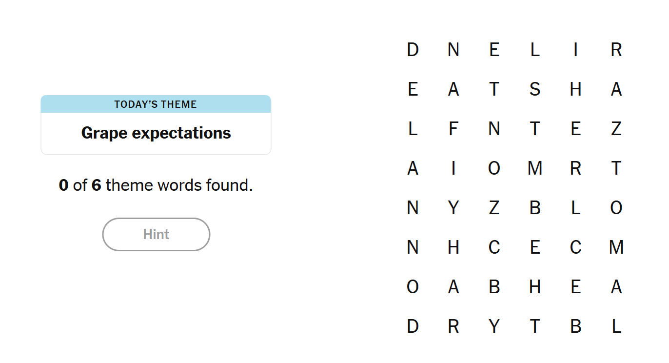NYT Strands puzzle January 26 grid with theme Grape Expectations