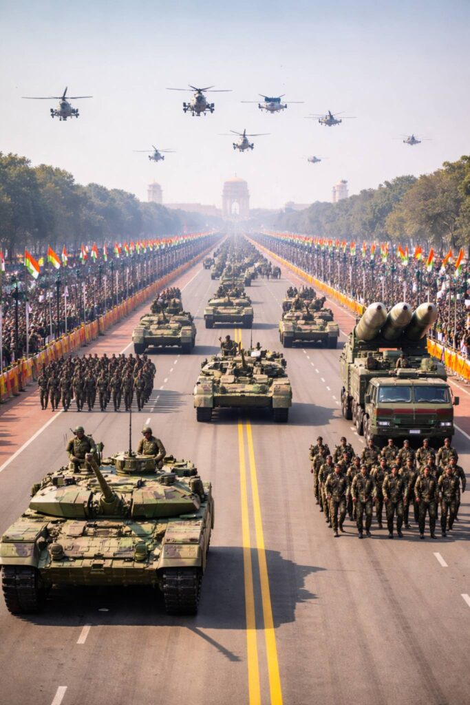 India Republic Day Parade 2026 at Kartavya Path showcasing Indian Army battle formations