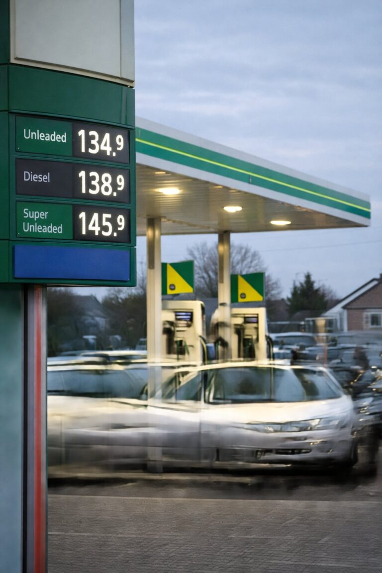UK petrol prices today at a British fuel station forecourt