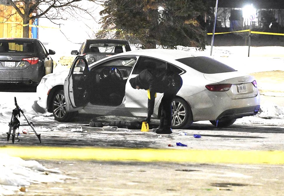 Police respond at Burlington Centre mall parking lot in Burlington, Ontario after a shooting