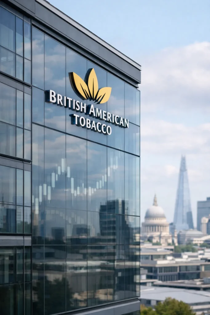 British American Tobacco headquarters in London as BATS shares trade near 4,300p today