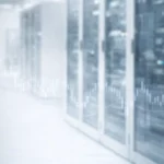 Symmetrical glass data center corridor symbolizing Alphabet AI spending and Nasdaq GOOG stock performance