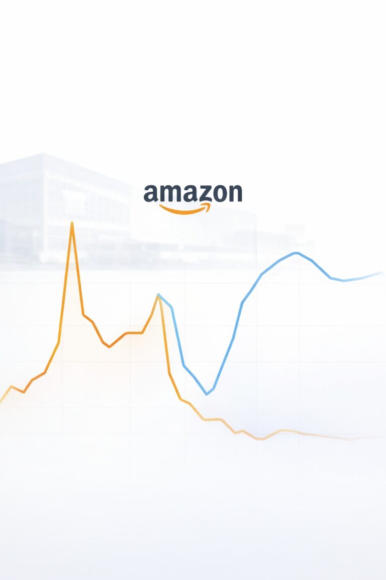 Amazon stock chart showing a sharp intraday drop with selling pressure building