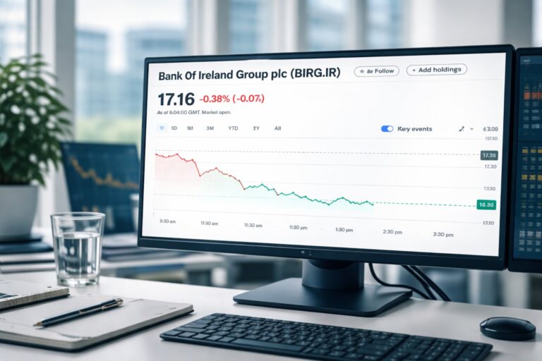 Bank of Ireland share price chart showing early dip to €17.16