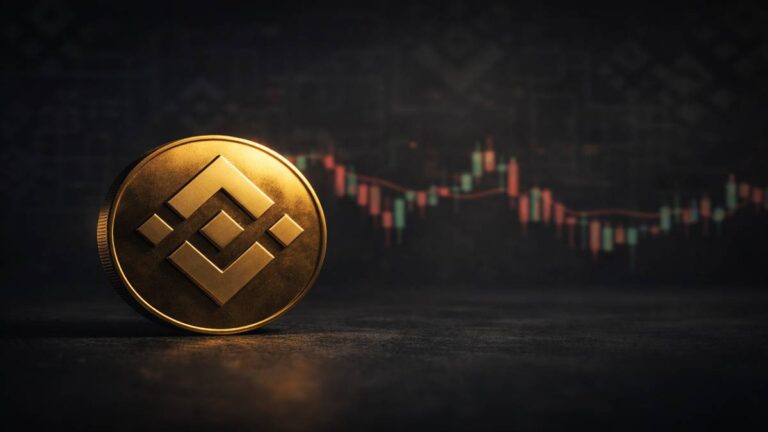 BNB cryptocurrency price concept with candlestick chart and dark trading background