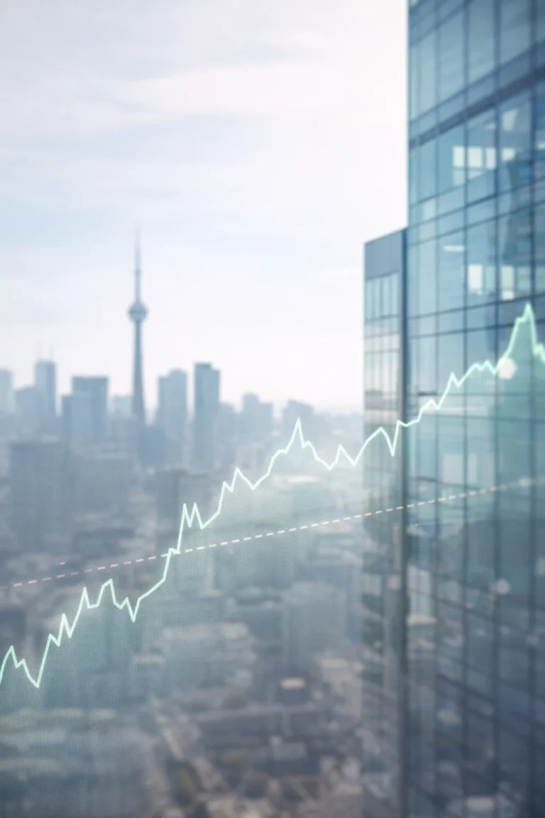 Constellation Software stock surge on TSX showing upward price momentum in Toronto skyline backdrop