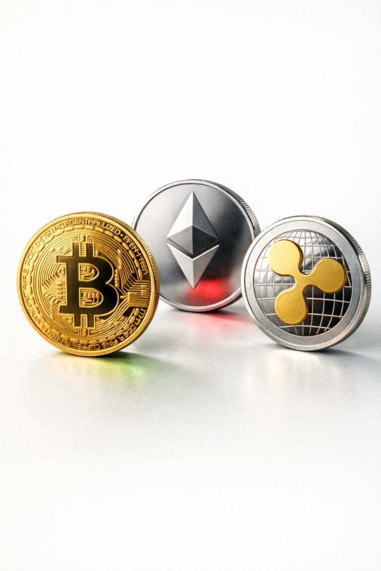 Crypto market today showing Bitcoin, Ethereum and XRP price movement