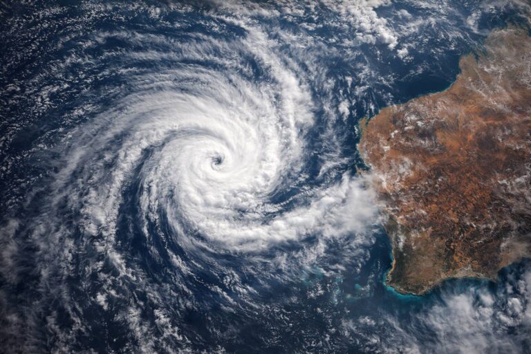 Satellite image showing Tropical Cyclone Mitchell approaching the Western Australia coast