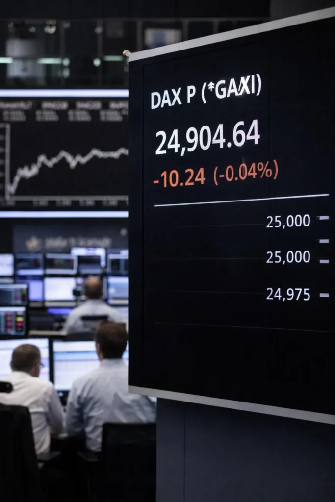 DAX Today trading near 25,000 at Frankfurt Stock Exchange with benchmark index at 24,904 during market session