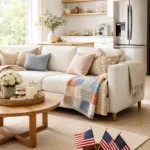 Modern living room and kitchen setup highlighting Presidents Day home deals from Wayfair, Amazon and West Elm.