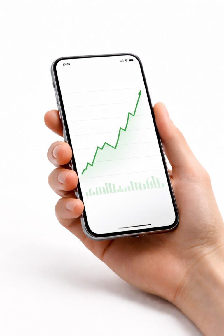 Minimalist stock market chart rising on a smartphone screen