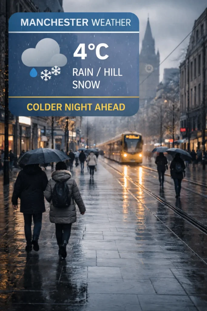 Manchester Weather Today: 4°C Rain, Hill Snow and a Colder Night Ahead