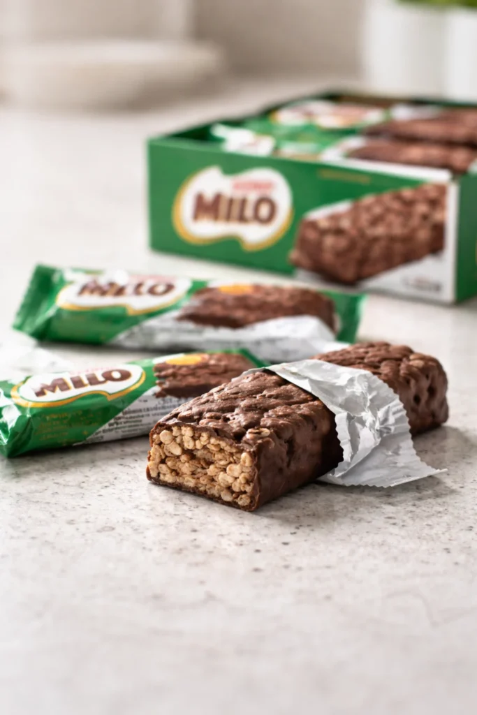 Packaged Milo snack bars displayed on a countertop following product recall alert