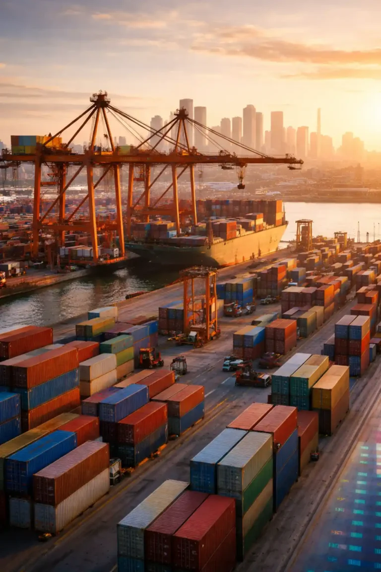 Qube logistics port terminal with cargo containers as shares surge on $8.3B Macquarie takeover ahead of ASX open