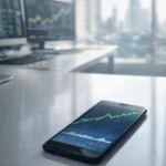 Mobile phone showing rising stock chart representing Remitly RELY shares gaining after strong earnings results.