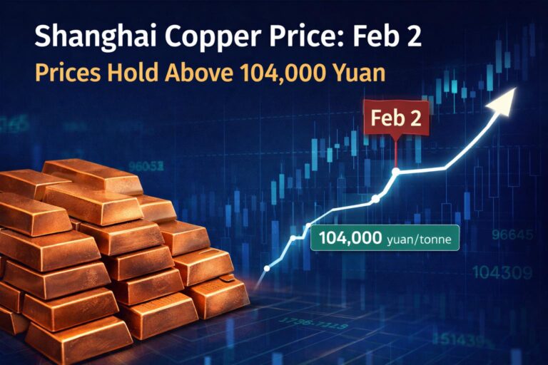 Shanghai copper price chart showing prices holding above ¥104,000 per tonne on February 2, 2026