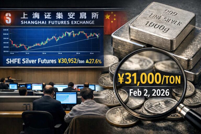 Shanghai Futures Exchange silver futures near 31,000 yuan per ton