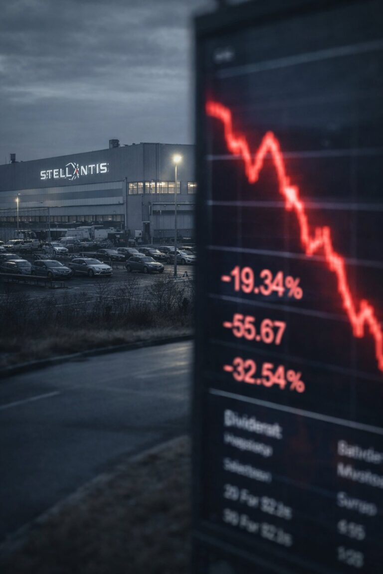 Stellantis factory as shares fall after major EV writedown
