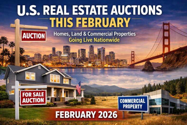 U.S. real estate auctions February 2026 homes land commercial properties