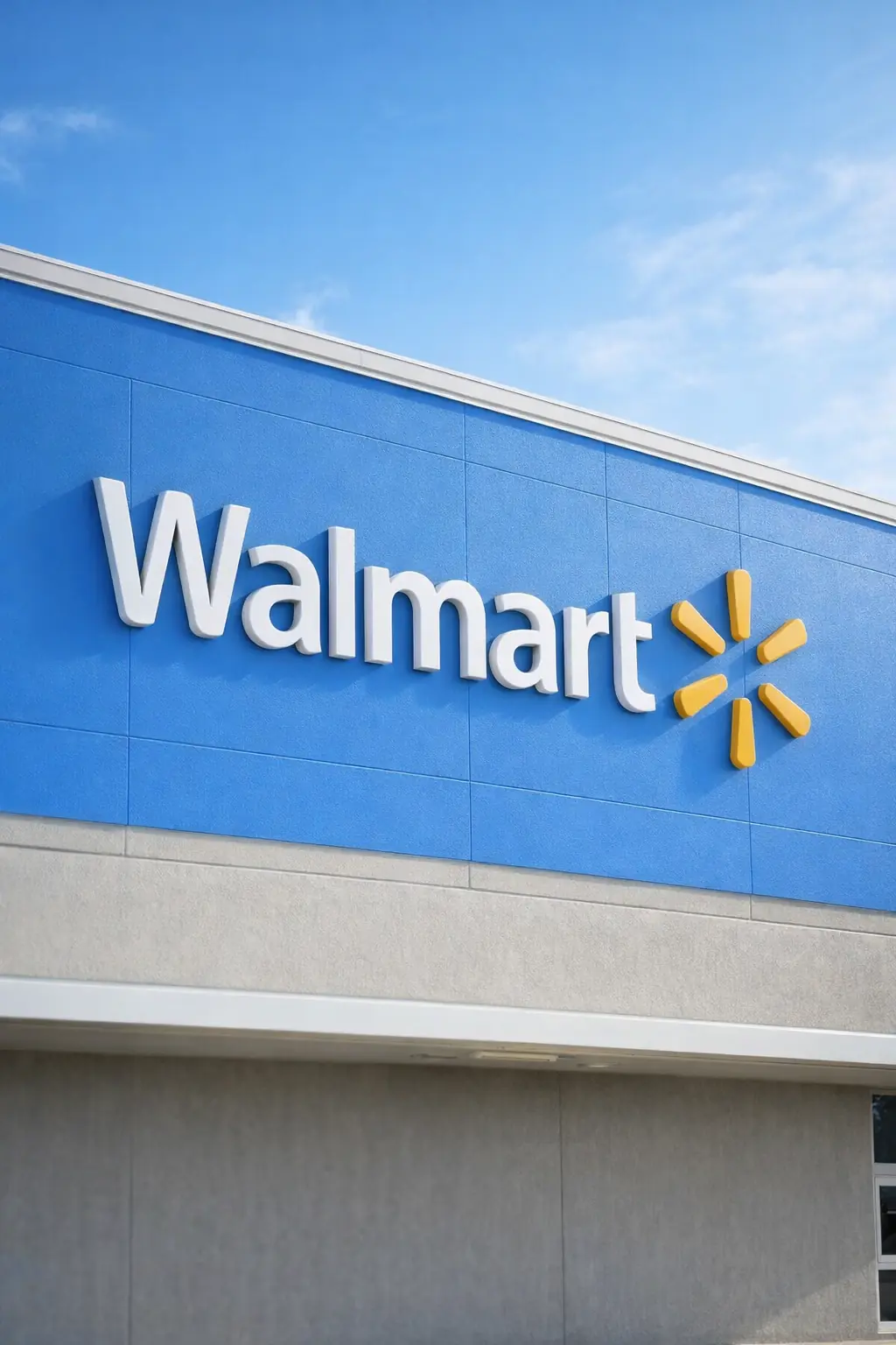 Walmart storefront exterior as WMT stock rises 2.6% after Q4 earnings beat and cautious 2027 outlook