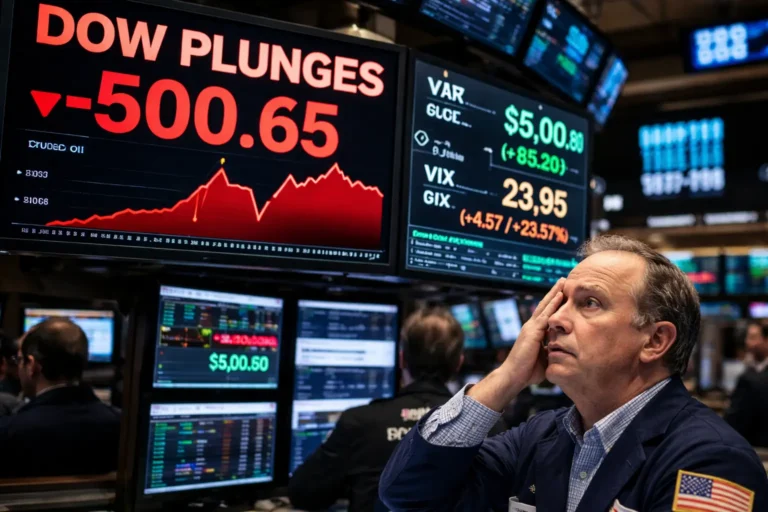Dow drops 500 points after Iran strikes
