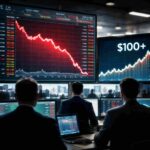 Dow futures crash on trading screens as stock market charts fall sharply while oil prices surge above $100 per barrel